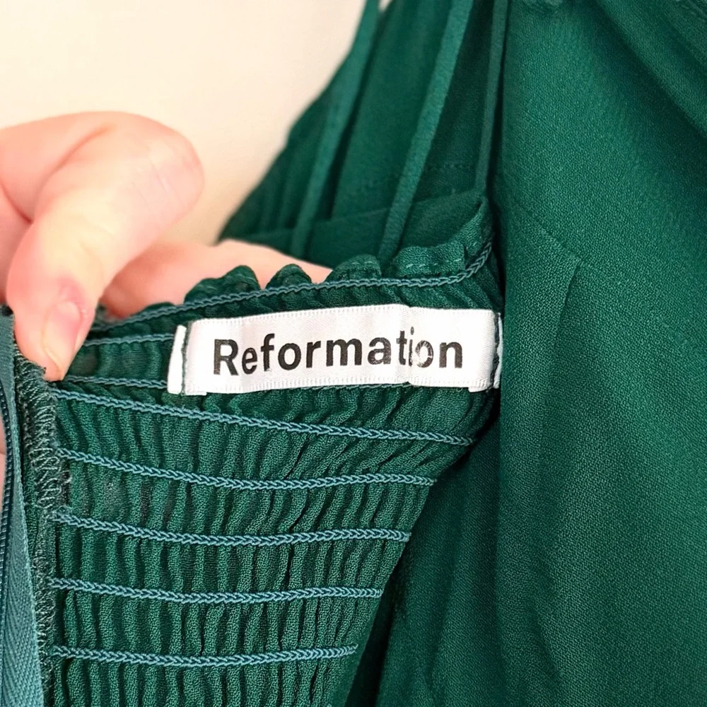 Reformation Juliette Dress In Emerald Green - Picture 10 of 13
